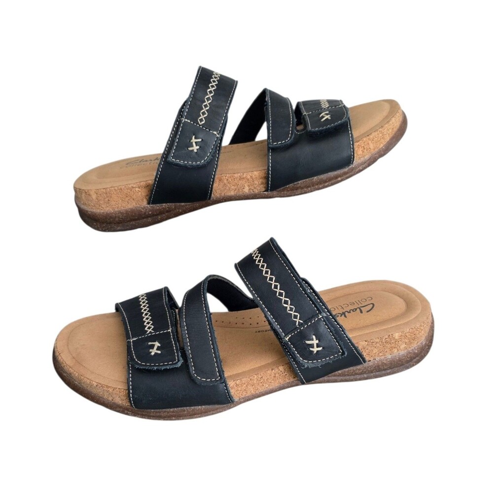 Clarks Roseville Bay Sandals Womens Size 11 M Blue Leather Strappy Slide